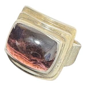 Vintage Sterling Silver Statement Ring 925 Pink Resin Stone Square 90s